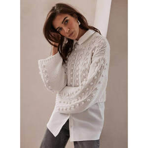 Mint Velvet Cream Layered Shirt Knitted Jumper